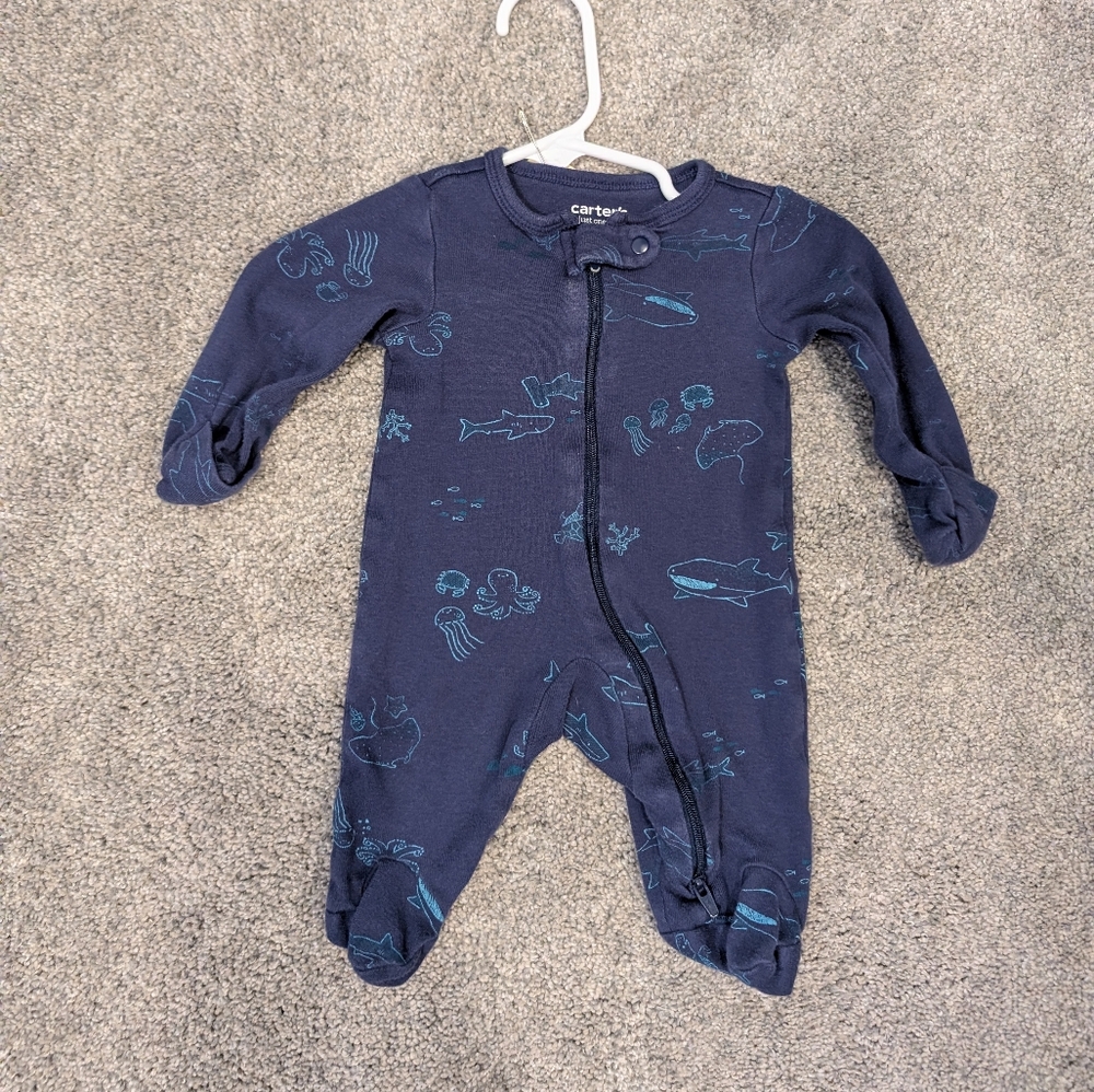Carter's Navy Blue Ocean Animal Zip Footie